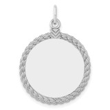 SS Rh-plt Engraveable Round with Rope Polished Front/Satin Back Disc - QM-4381A606-7176
