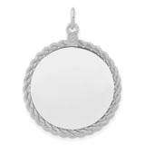SS Rh-plt Engraveable Round with Rope Polished Front/Satin Back Disc - QM-48A60519-7037