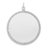 SS Rh-plt Engraveable Round with Rope Polished Front/Satin Back Disc - QM-DEE3254F-7153