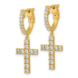 Sterling Shimmer Sterling Silver Gold-tone Flash Gold-plated CZ 38 Stone Cross Hinged Hoop Earrings