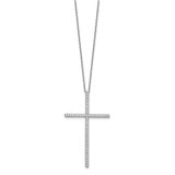 Sterling Shimmer Sterling Silver Rhodium-plated 1.3mm CZ 50 Stone Cross 16 inch with 2 inch Extension Necklace