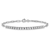 Sterling Shimmer Sterling Silver Rhodium-plated 19 Stone 7 inch Paperclip Link Bracelet
