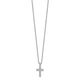 Sterling Shimmer Sterling Silver Rhodium-plated 2mm CZ 11 Stone Cross 16 inch with 2 inch Extension Necklace