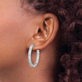 Sterling Shimmer Sterling Silver Rhodium-plated 3mm x 2mm CZ 64 Stone In and Out Hinged Hoop Earrings