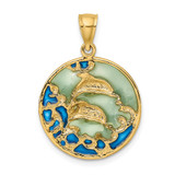 14K 2-D Dolphins w/Blue Enameled Charm