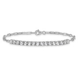 Sterling Shimmer Sterling Silver Rhodium-plated CZ 16 Stone 7 inch Paperclip Link Bracelet