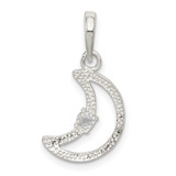 Sterling Silver & CZ Polished Moon Pendant