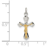 Sterling Silver & Gold-plated Polished Satin & D/C Crucifix Pendant