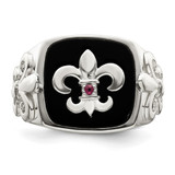 Sterling Silver .03Ruby/Black Agate Fleur de Lis Ring - QR-EDCB354A-8771