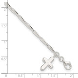 Sterling Silver 10 in Solid Polished Cross on Fancy Link Anklet