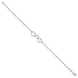 Sterling Silver 10inch Solid Polished Fancy Heart Link Anklet