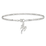 Sterling Silver 10inch Solid Polished Palm Tree Anklet - QG-DD5D9F51-2763