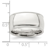 Sterling Silver 10mm Comfort Fit Half Round Milgrain Size 13 Band