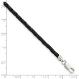 Sterling Silver 16inch 3mm Black Leather Braided Necklace