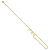 14k 3 Heart Dangles 10 inch Anklet Plus 1 inch Extender