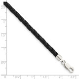 Sterling Silver 20inch 4mm Black Leather Braided Necklace