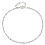 Sterling Silver 2mm Singapore 9in Plus 1in ext. Chain Anklet