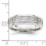 Sterling Silver 6mm Polished Flat Greek Key Design Beveled Edge Fancy Band Size 11.5
