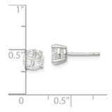 Sterling Silver 6mm Round Basket Set Cross-cut CZ Stud Earrings