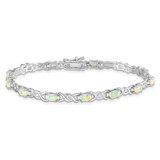 Sterling Silver 7.5inch Rhod-plated White Created Opal and CZ Bracelet