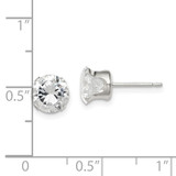 Sterling Silver 7mm Round Snap Set CZ Stud Earrings