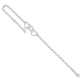 Sterling Silver 8 in Plus 1in Ext Interlocking Hearts Rolo Chain Anklet