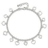 Sterling Silver 8 in Plus 1in Ext Polished Heart Anklet