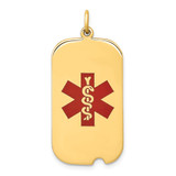 14k 32x17mm Dogtag Red Enameled Medical Jewelry Pendant