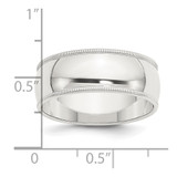 Sterling Silver 8mm Half Round Milgrain Size 7.5 Band