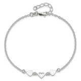 Sterling Silver 9 inch Plus 1in ext.Heart Link Anklet