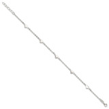 Sterling Silver 9 inch Polished Heart Plus 1in ext. Anklet