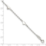 Sterling Silver 9 inch Polished Heart Plus 1in ext. Anklet
