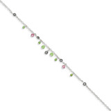 Sterling Silver 9in Pink Crystal Green Quartz Peridot Beads Anklet