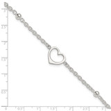 Sterling Silver 9in Plus 1 in ext Heart Anklet