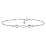 Sterling Silver 9inch Plus 1in Ext Polished Hearts Anklet