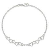 Sterling Silver 9inch Polished Fancy Heart Link Anklet