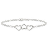 Sterling Silver 9inch Solid Polished Fancy Heart Link Anklet