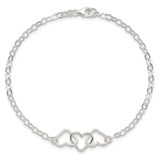Sterling Silver 9inch Solid Polished Fancy Heart Link Anklet