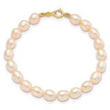 14k 3-5mm Semi-Round Pink Freshwater Cultured Pearl 12 inch Necklace, 5 inch Bracelet and Post Earring Set