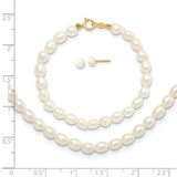 14k 3-5mm White Freshwater Cultured Pearl 14 inch Necklace, 5 inch Bracelet and Post Earrings Set