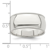 Sterling Silver 9mm Half Round Milgrain Size 5.5 Band