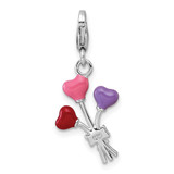 Sterling Silver Amore La Vita Rhodium-plated 3D Pink/Purple/Red Enameled Heart Balloons Charm with Lobster Clasp