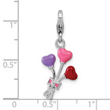 Sterling Silver Amore La Vita Rhodium-plated 3D Pink/Purple/Red Enameled Heart Balloons Charm with Lobster Clasp