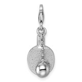 Sterling Silver Amore La Vita Rhodium-plated 3D Textured Ping Pong Paddle and Ball Charm with Lobster Clasp