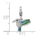 Sterling Silver Amore La Vita Rhodium-plated Blue and Green Enamel with CZ and Black Spinel Hummingbird Charm with Lobster Clasp