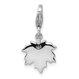 Sterling Silver Amore La Vita Rhodium-plated Orange Enameled Leaf Charm with Lobster Clasp