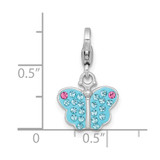 Sterling Silver Amore La Vita Rhodium-plated Polished Blue and Pink Crystal Butterfly Charm
