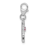 Sterling Silver Amore La Vita Rhodium-plated White Enameled Cat with Pink CZ Charm with Lobster Clasp