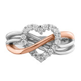 Sterling Silver and Vermeil Polished CZ Heart Ring - QR-0B311E24-1329