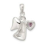 Sterling Silver Angel w/Light Purple CZ Heart Pendant